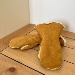 Klondike Suede Leather Mittens Gauntlet Style with Sherpa Poly Fleece Adult Sm